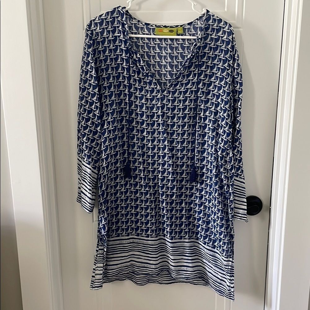 Rock Flower Paper Blue and White Sailboat Coverup